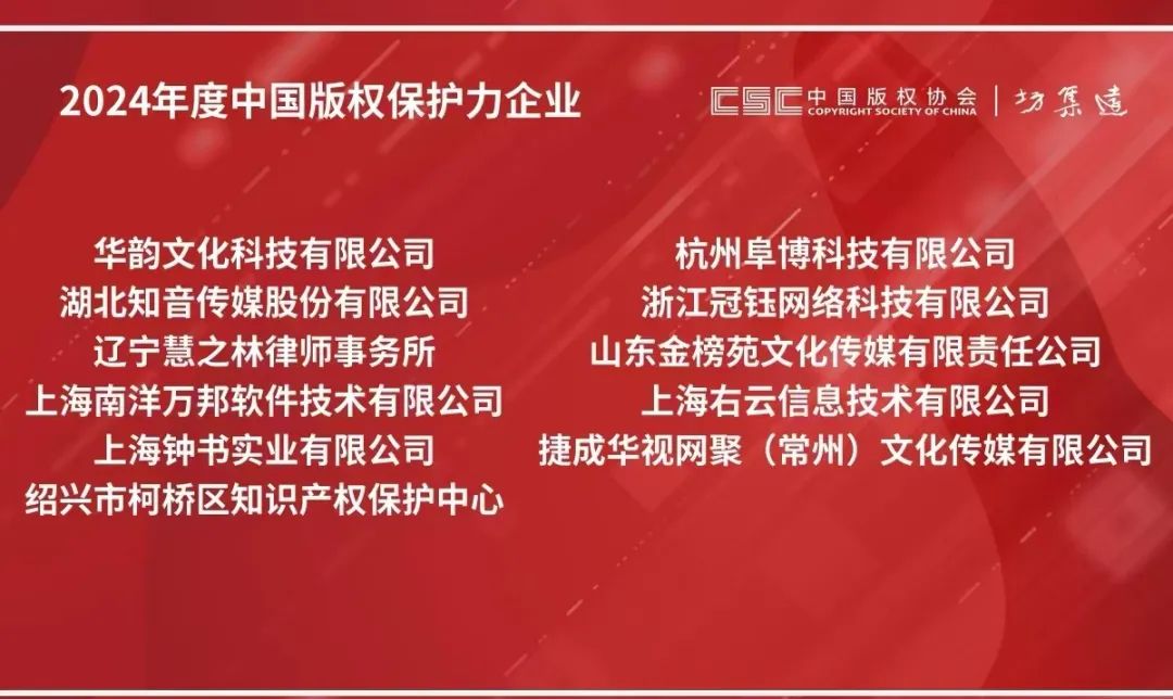 知音傳媒公司榮獲2024中國版權(quán)保護(hù)力企業(yè)稱號